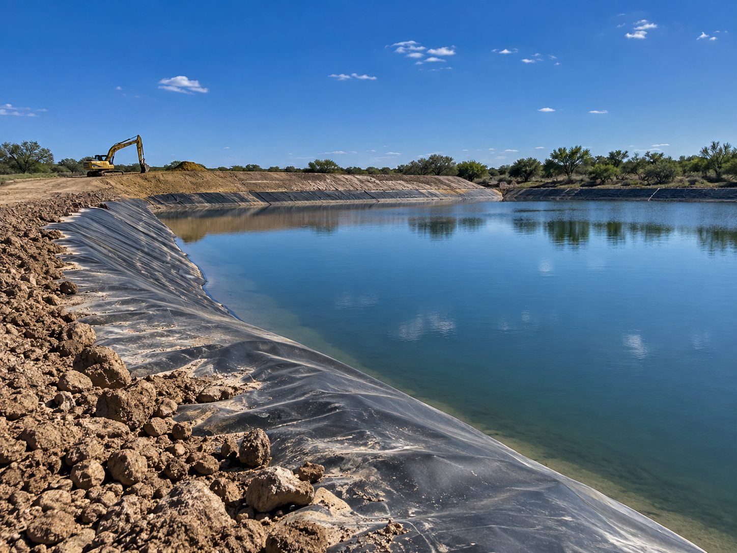 Original illustration of lined industrial water holding ponds